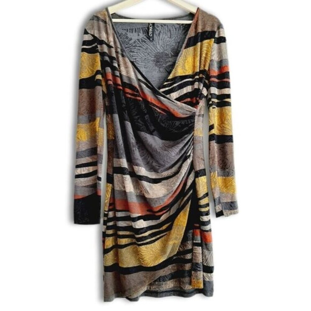 SAO PAULO | Surplice V-neck Faux Wrap Mini Dress Velvet Floral Pattern Sz 10